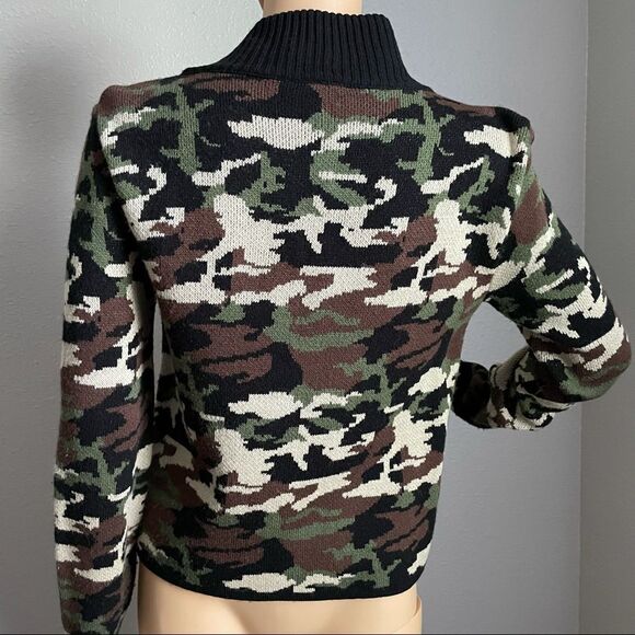 SML Sport Camouflage Double Zipper Sweater Small Green Brown Black Cream - Picture 8 of 15